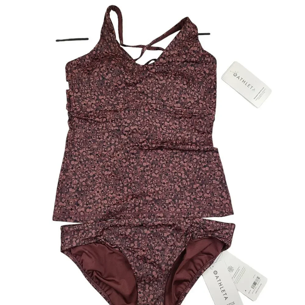 Athleta Triangle Tankini D-DD Clean Bikini Bottom Set Swimsuit M NWT Brown